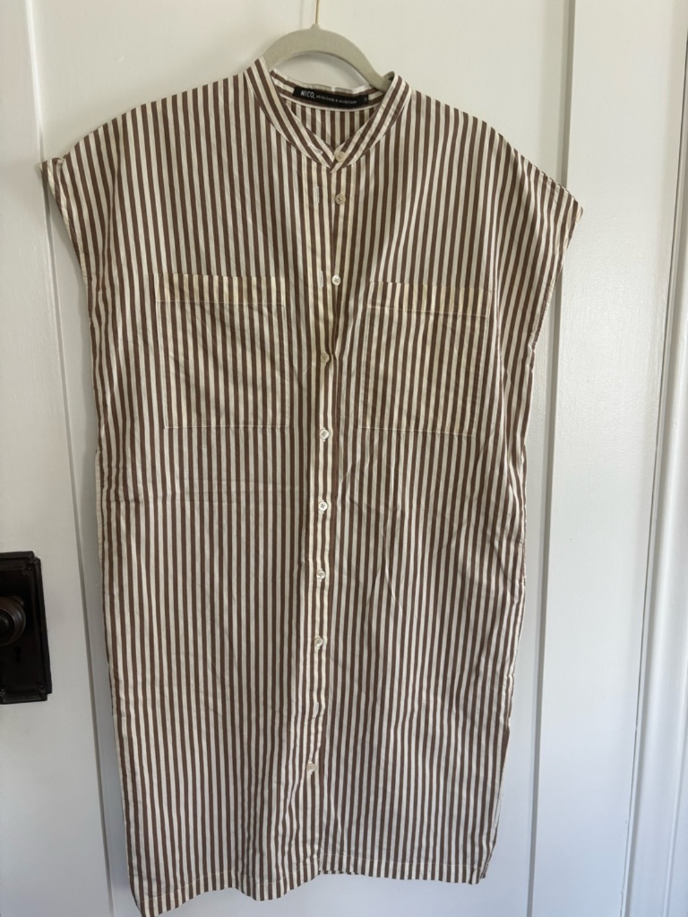 NICO Nicholson & Nicholson-brown and white striped button down dress